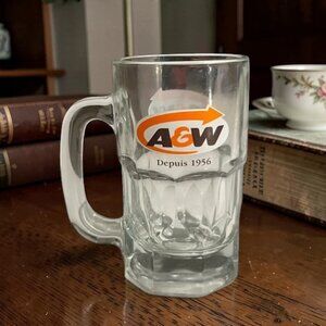 Vintage A&W Root Beer Glass Mug, Heavy Clear Glass Soda Mug, Retro Diner